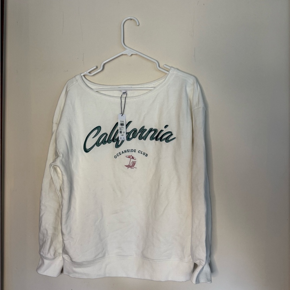 Garage White California off the shoulder Sweatshirt